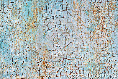 Abstract blue orange white texture with grunge cracks. Cracked paint on a metal surface. Bright urban background with rough paint Stock Photo