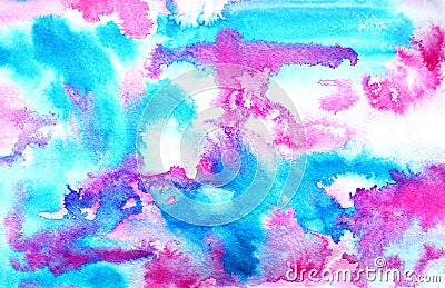 Abstract blue pink ink painting on grunge paper texture. Hand painted watercolor background. wash. Illustration stain Stock Photo