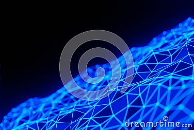 Abstract blue Plexus Glowing waving line dots connect technology futuristic animation background 3d rendering Stock Photo