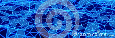 Abstract blue Plexus Glowing waving line dots connect technology futuristic animation panorama background 3d rendering Stock Photo