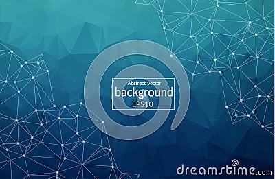 Abstract Blue Polygonal Space Background with Connecting Dots and Lines. Geometric Polygonal background molecule and communication Vector Illustration