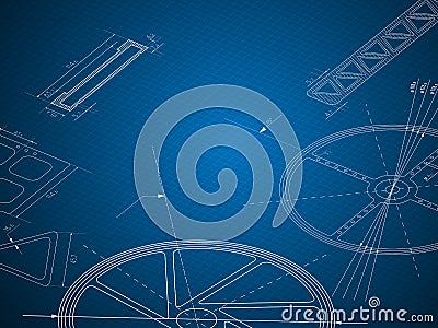 Blueprint gear blue background Vector Illustration