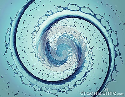 Abstract blue pure water swirl splash background. Cartoon Illustration