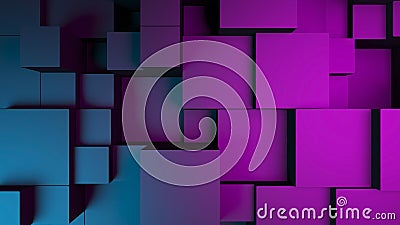 Abstract blue purple digital data background 3d render polygon. Abstract techno purple geometric technology background Stock Photo