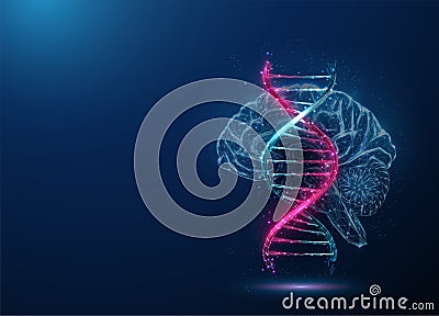 Abstract blue and purple DNA molecule helix and brain Vector Illustration