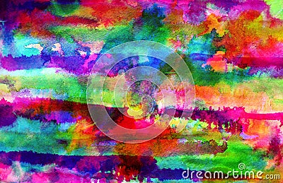 Abstract blue rainbow ink painting on grunge paper texture. Hand painted watercolor background. wash. Illustration Stock Photo