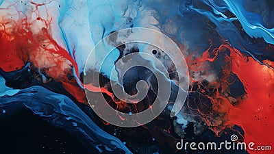Abstract blue and red liquid, in the style of naturalistic, atmospheric paintings illustration Cartoon Illustration