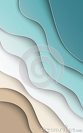 Abstract blue sea and beach summer background with curve paper wave and seacoast, with clipping mask for poster or web site design Vector Illustration