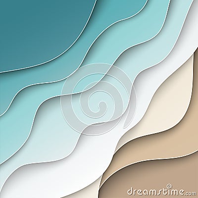 Abstract blue sea and beach summer background with curve paper waves, seacoast, cropped with clipping mask for banner, flyer Vector Illustration