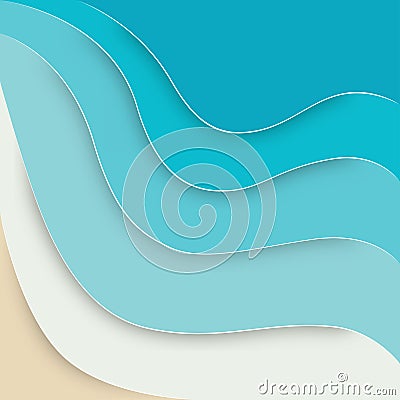 Abstract blue sea and beach summer background with paper waves Vector Illustration