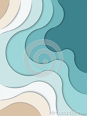 Abstract blue sea and beach summer background with paper waves and seacoast for banner, invitation, poster Vector Illustration