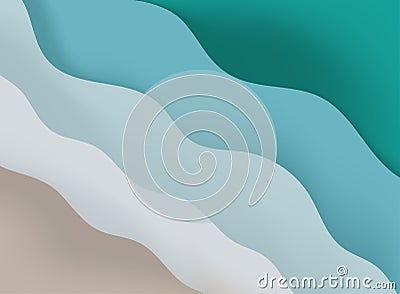 Abstract blue sea and beach summer background with paper waves and seacoast for banner, invitation, poster or web site Vector Illustration