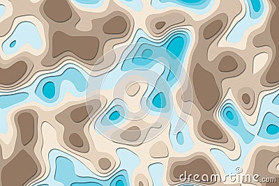 Abstract blue sea and low tide beach summer background with paper cutout 3D style Vector Illustration