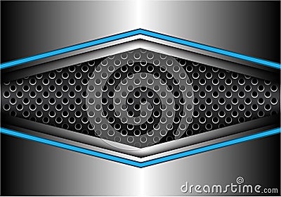 Abstract blue silver metal arrow on dark circle mesh banner design modern futuristic background vector Vector Illustration