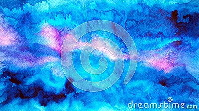 Abstract blue sky cloud art watercolor painting illustration design drawing spiritual mind mental universe background wave Cartoon Illustration