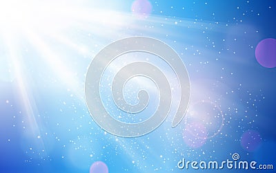 Abstract blue sky with sun burst and blurry light dots Vector Illustration