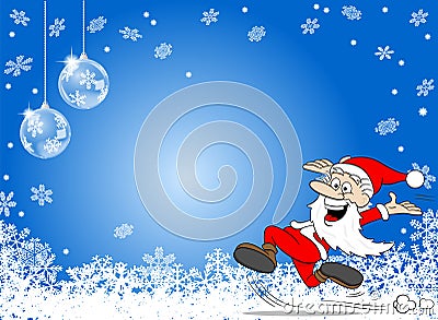 Abstract blue snowflake background with a cartoon santa claus Vector Illustration