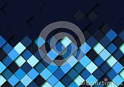 Abstract blue square geometric shape paper cut layer background. Vector Illustration