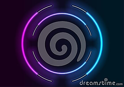 Abstract blue ultraviolet neon circles frame from fluorescent lamps Vector Illustration