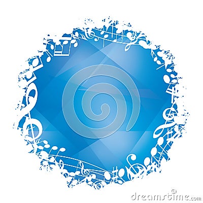 Abstract blue vector background with white round music frame Vector Illustration