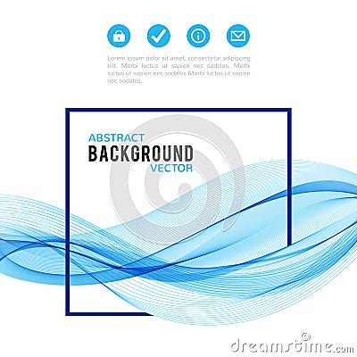 Abstract blue wave with frame isolated on white Vector Illustration