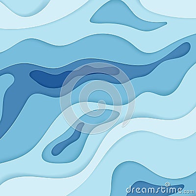 Abstract blue wavy paper 3d diffusive level element for design banner, poster and brochure. Vector Illustration