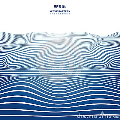 Abstract blue wavy stripes lines wave pattern on white backhround and texture Vector Illustration