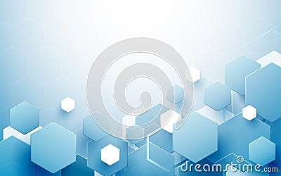 Abstract blue and white hexagons repeating and futuristic technology concept background Vector Illustration