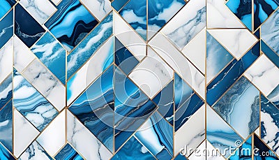 Abstract blue and white marble stone, geometric rectangular marble mosaic background texture, Cartoon Illustration