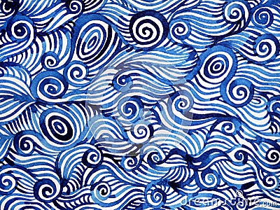 Abstract blue white spiral wave sea ocean watercolor painting Stock Photo