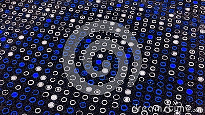 Abstract blue and white wavy surface of moving circles, seamless loop. Animation. Rows of blinking round shaped Stock Photo