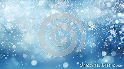 Abstract blue wintery christmas background with sparkling snowflakes and light bokeh Stock Photo