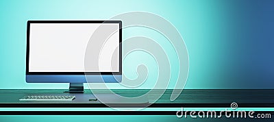 Abstract workplace with empty white mock up computer display. Office concept. 3D Rendering Stock Photo