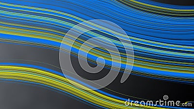 Abstract Blue and Yellow Curves in Gradating Black Background Stock Photo
