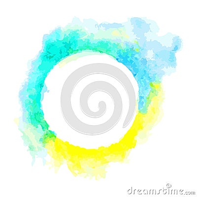 Abstract blue and yellow tone circle frame paint by watercolor and have some space for write wording Stock Photo