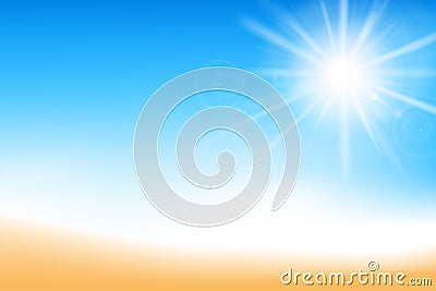 Abstract blur blue sky and sand background with sunlight Vector Illustration