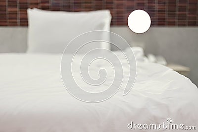 Abstract blur and defocused soft bed in bedroom of house, apartment or hotel Stock Photo