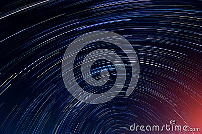 Abstract blur of Light trals star orbit on sky for background Stock Photo