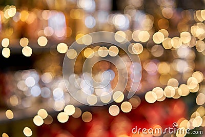 Abstract blur. Market of decor . Lots of christmas decoration in store. Christmas shopping for new year tree. Stock Photo
