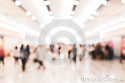 Abstract blur people in exhibition hall event background, defocused tradeshow event exhibition, business convention show, job fair Stock Photo