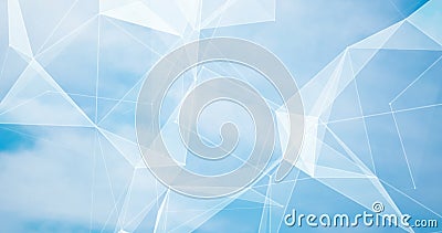 Abstract blurred background blue sky with white clouds in sunlight and geometric poligons texture Stock Photo