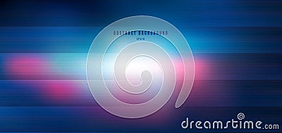 Abstract blurred blue and pink with lighting radial effect background and horizontal lines texture. Technology background Vector Illustration