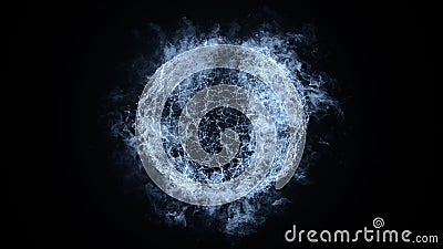 Abstract blurred blue plexus effect background. Fire planet earth with particles. Mess communication technology network background Stock Photo