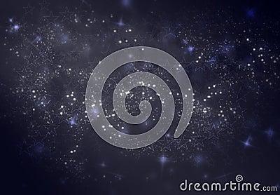 Abstract blurred bokeh background as texture, Wallpaper as image of dark blue night sky in stars and Stardust Cartoon Illustration
