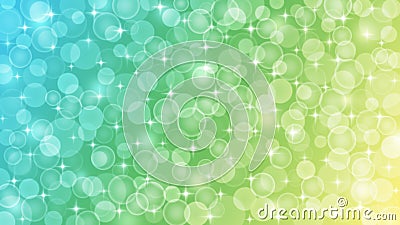 Abstract Blurred Bokeh, Sparkles and Bubbles in Pastel Blue, Green and Yellow Background Stock Photo