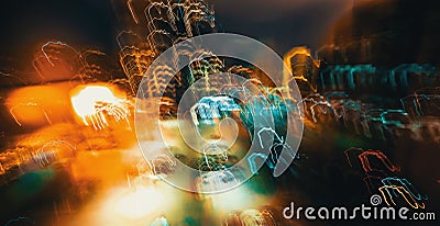 Abstract blurred cityscape neon lights background Stock Photo