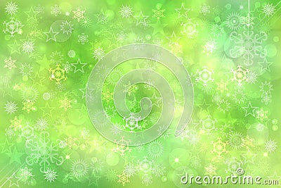 Abstract blurred festive light green yellow white winter christmas or Happy New Year background texture with yellow bokeh circles Stock Photo