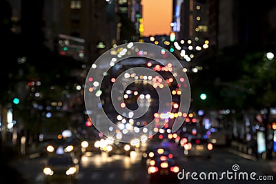 Abstract blurred lights of a busy night street scene in New York City Stock Photo