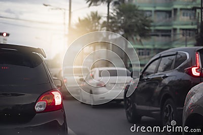 Abstract and blurred of traffic on the roads in the provinces in the evening. Stock Photo