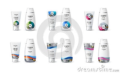 Abstract body care cosmetic brand concept. Cream, shampoo packag Vector Illustration